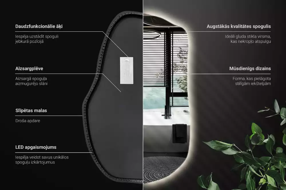 Atypické zrcadlo s osvětlením unikátní