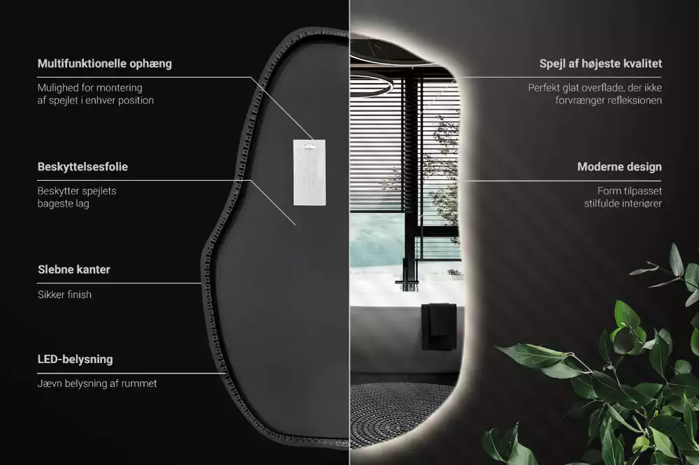 Atypické zrcadlo s osvětlením unikátní