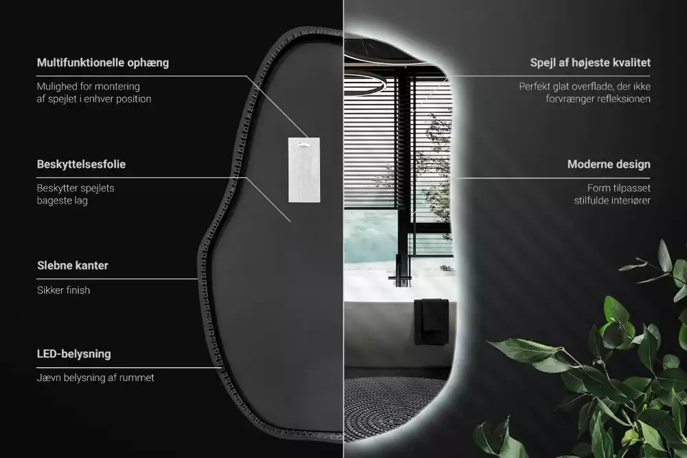 Atypické zrcadlo s osvětlením unikátní