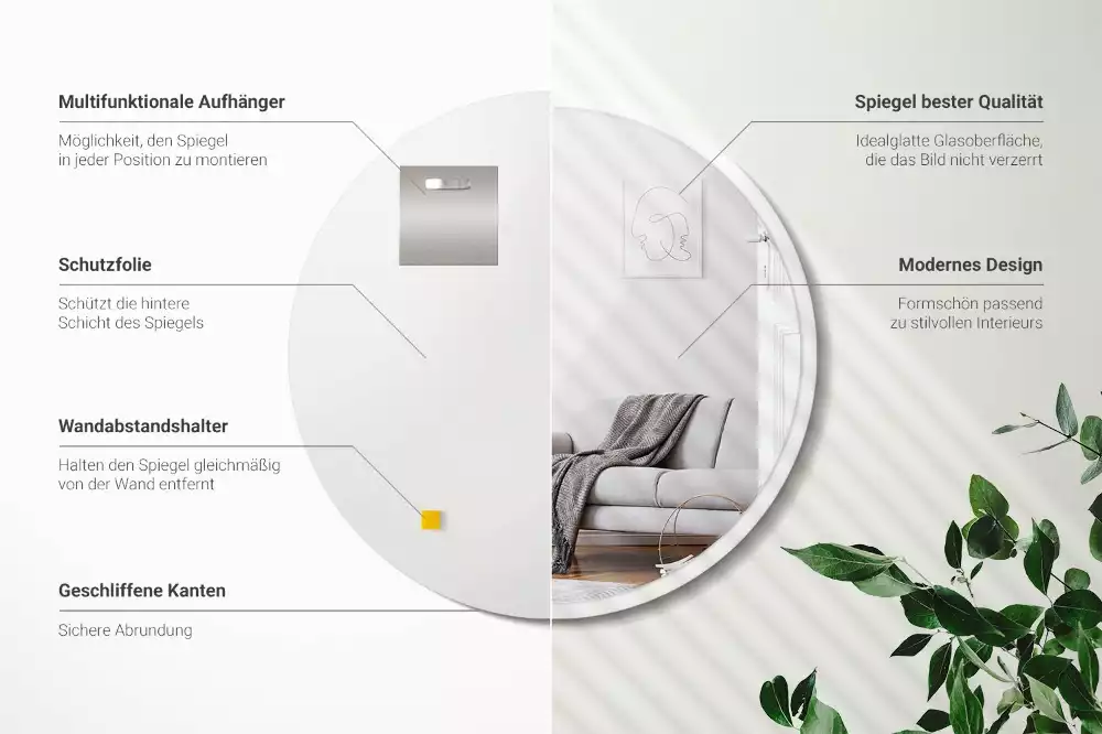 Kulaté zrcadlo na zeď v bílém rámu