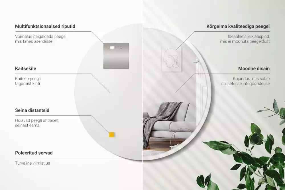 Kulaté zrcadlo na zeď v bílém rámu