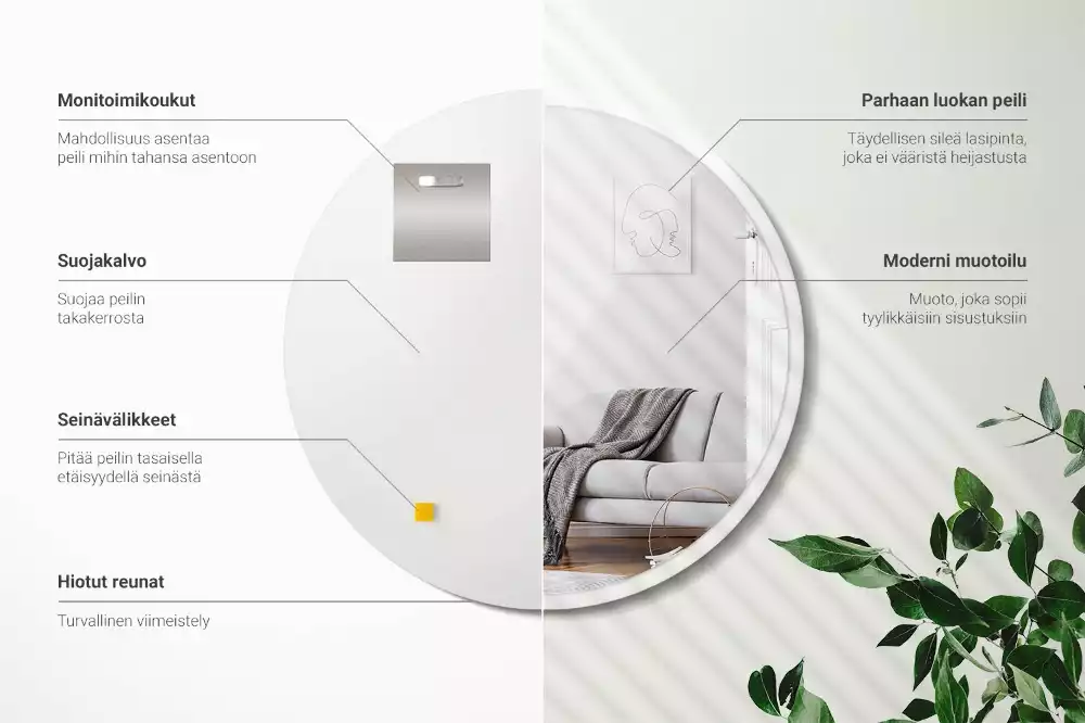 Kulaté zrcadlo na zeď v bílém rámu