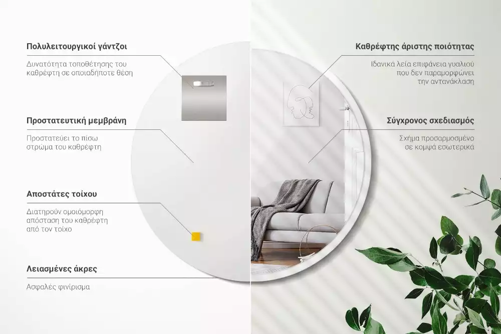 Kulaté zrcadlo na zeď v bílém rámu