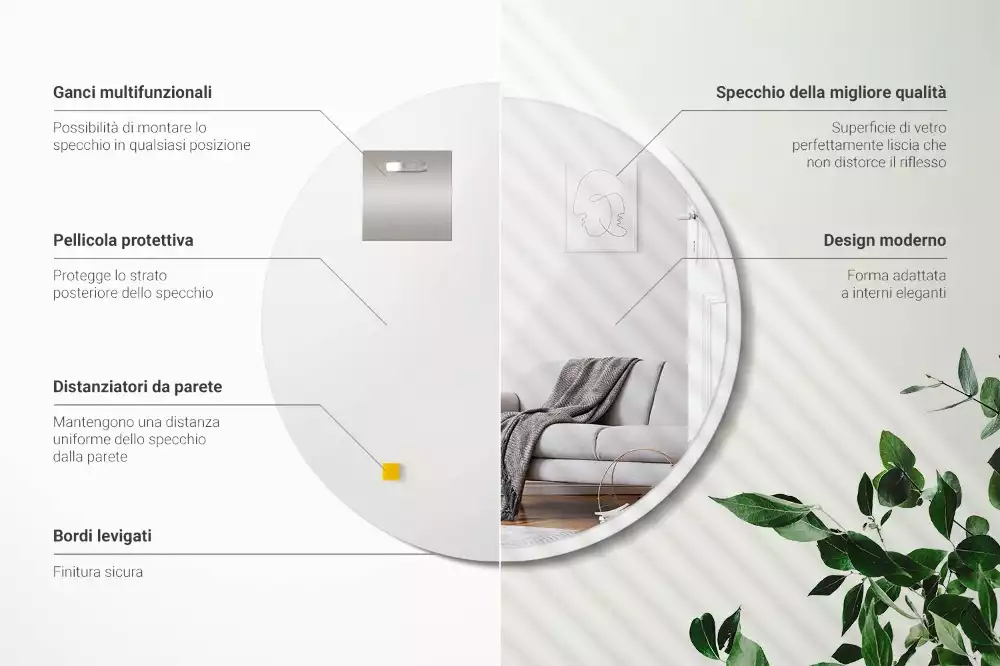 Kulaté zrcadlo na zeď v bílém rámu