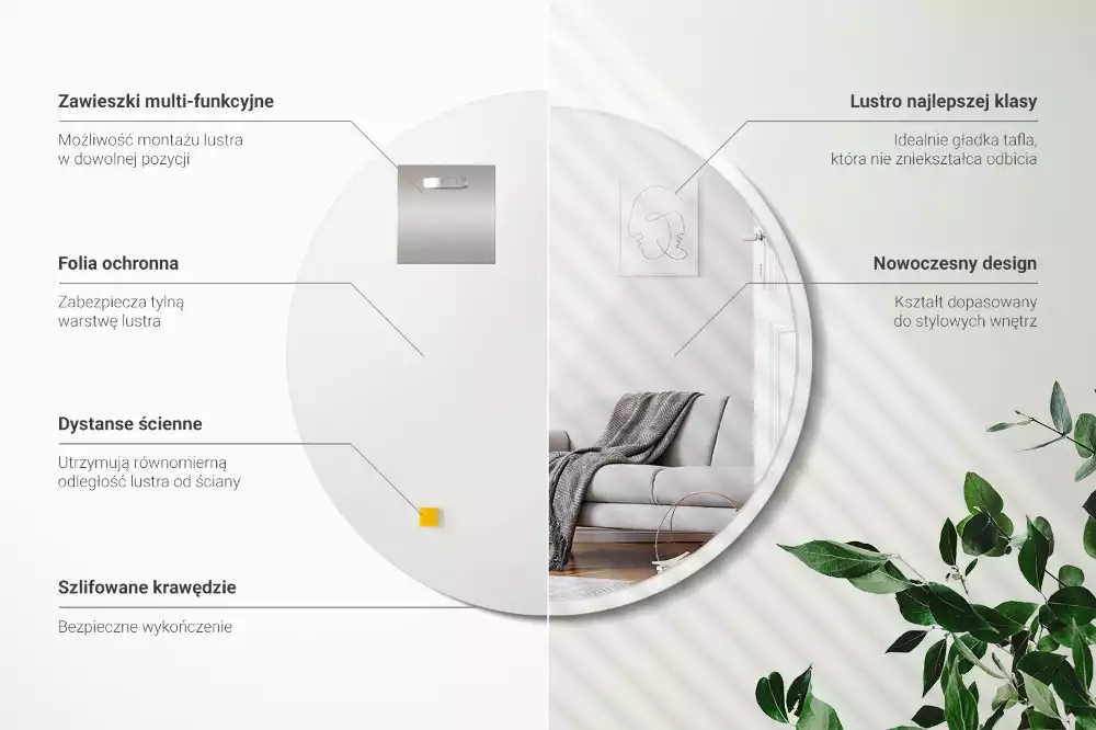 Kulaté zrcadlo na zeď v bílém rámu