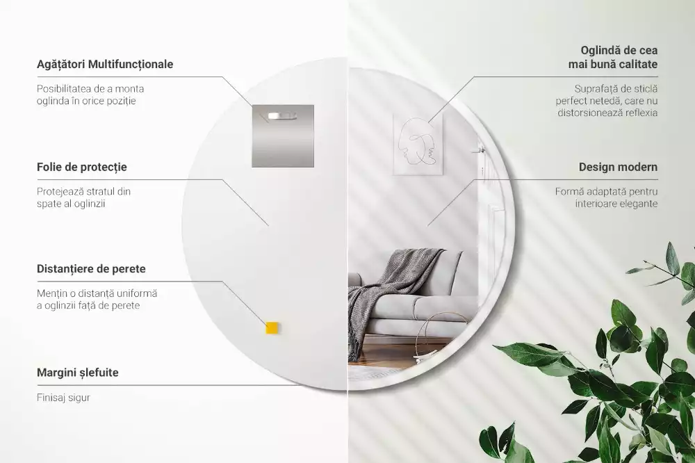 Kulaté zrcadlo na zeď v bílém rámu