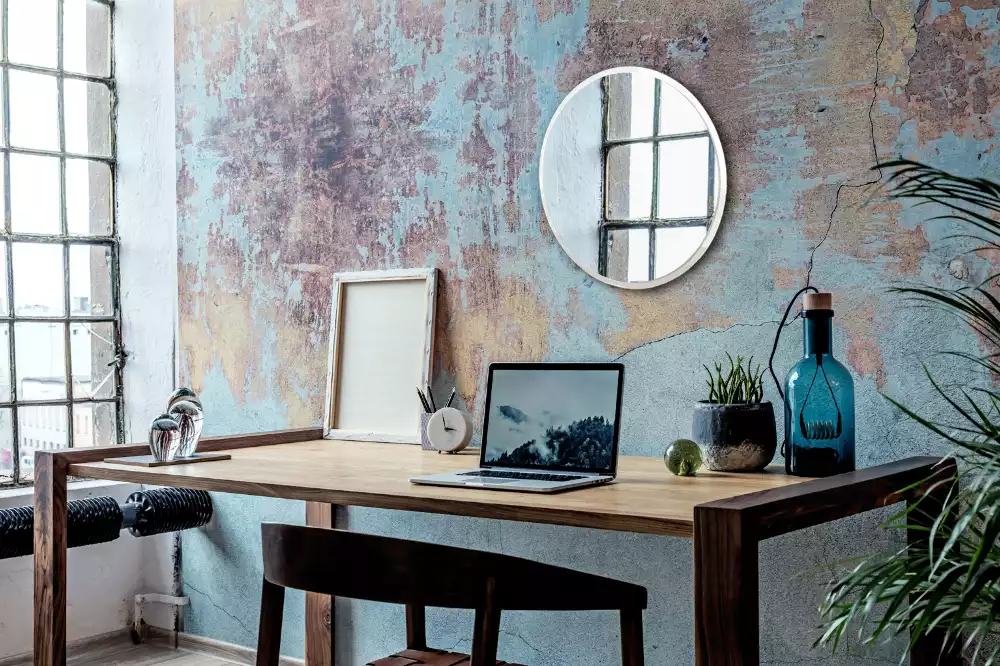 Kulaté zrcadlo na zeď v bílém rámu