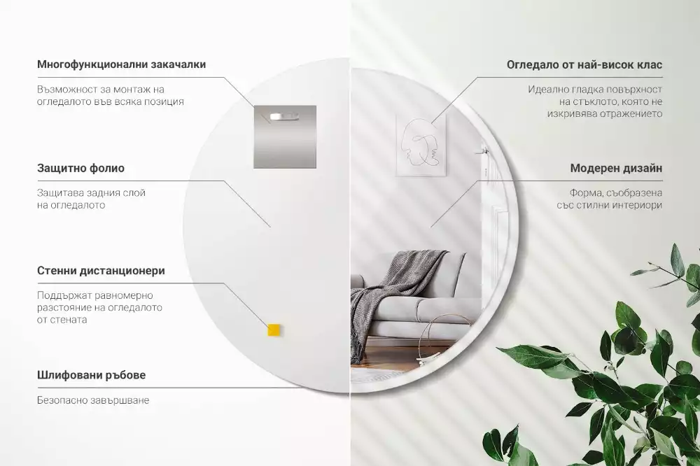 Kulaté zrcadlo na zeď v bílém rámu