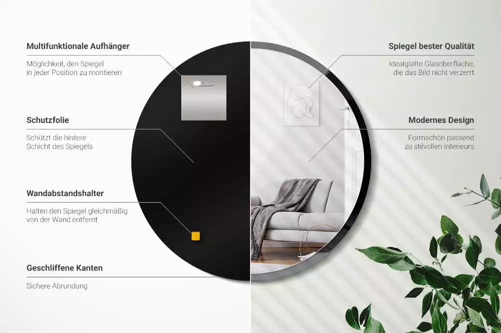 Kulaté zrcadlo závěsné v černém rámu