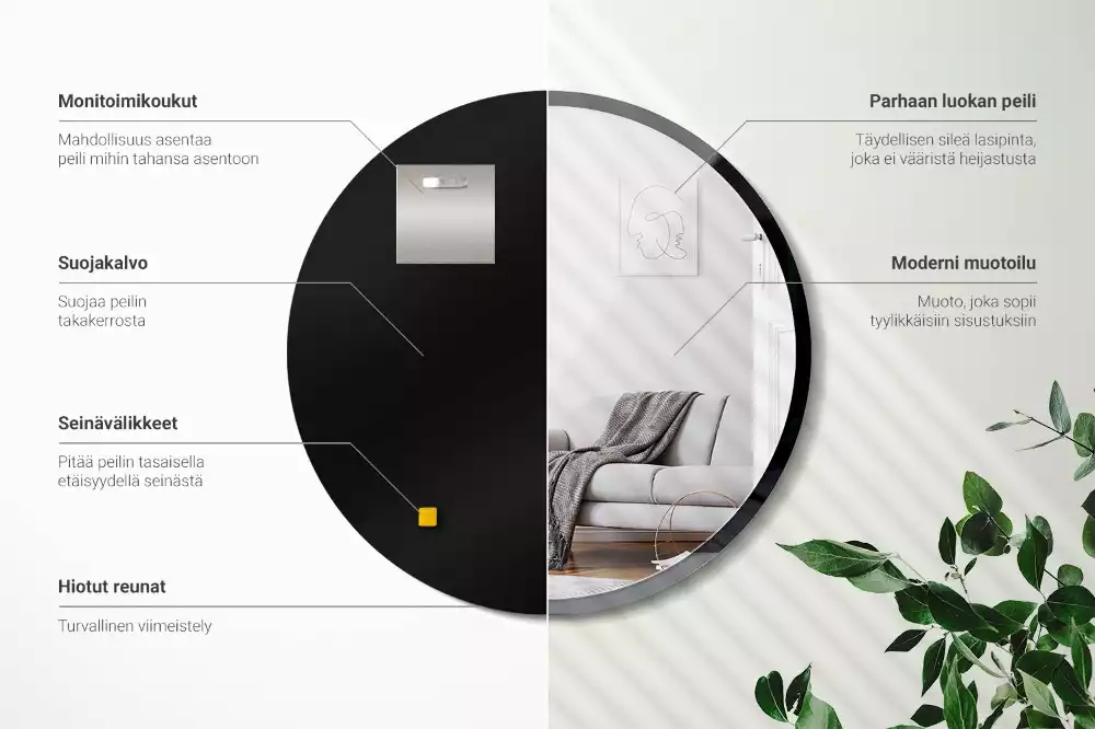 Kulaté zrcadlo závěsné v černém rámu