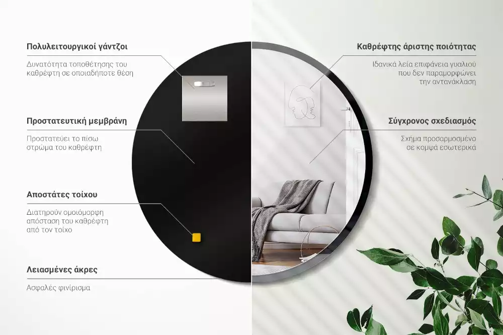 Kulaté zrcadlo závěsné v černém rámu