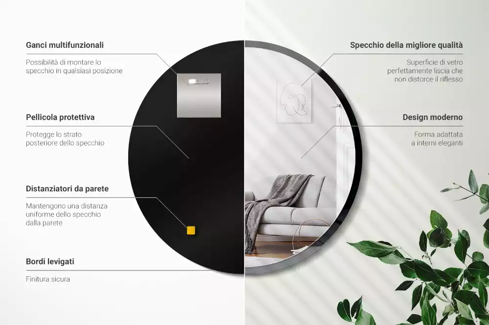 Kulaté zrcadlo závěsné v černém rámu