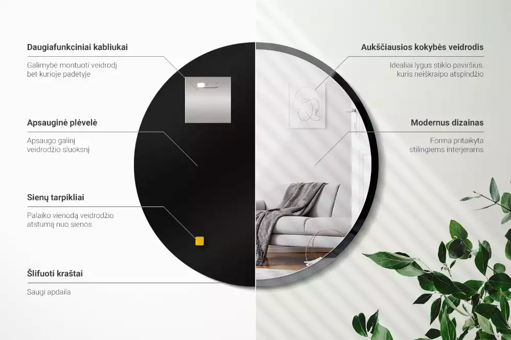 Kulaté zrcadlo závěsné v černém rámu