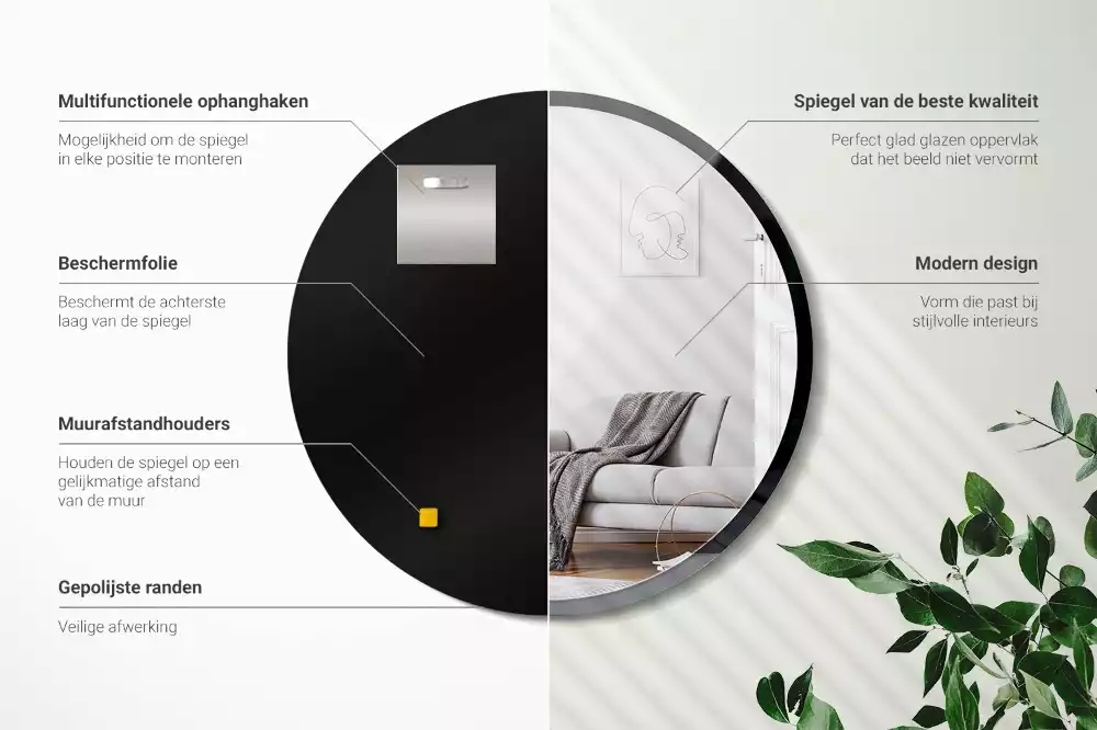 Kulaté zrcadlo závěsné v černém rámu