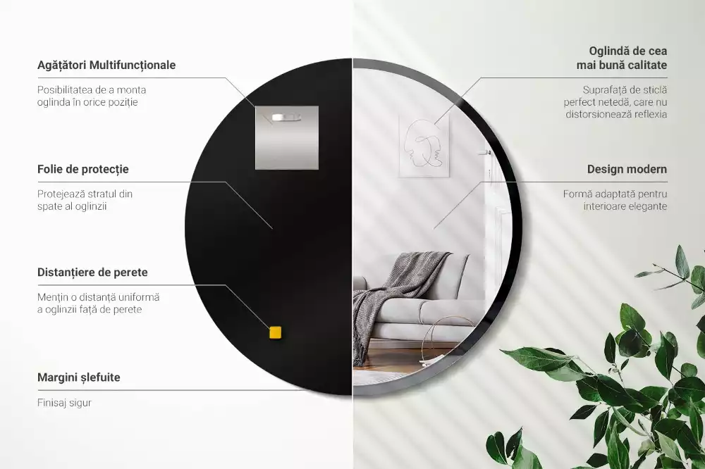 Kulaté zrcadlo závěsné v černém rámu