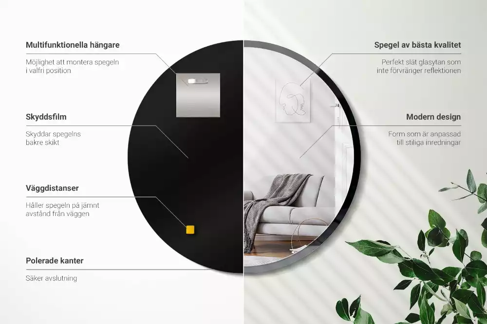 Kulaté zrcadlo závěsné v černém rámu