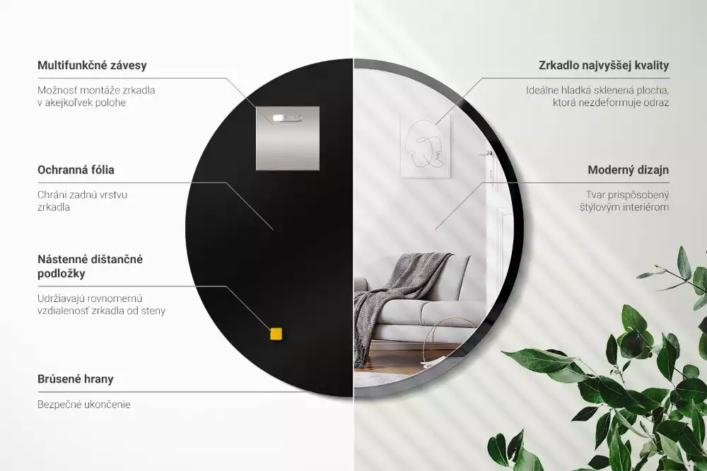 Kulaté zrcadlo závěsné v černém rámu