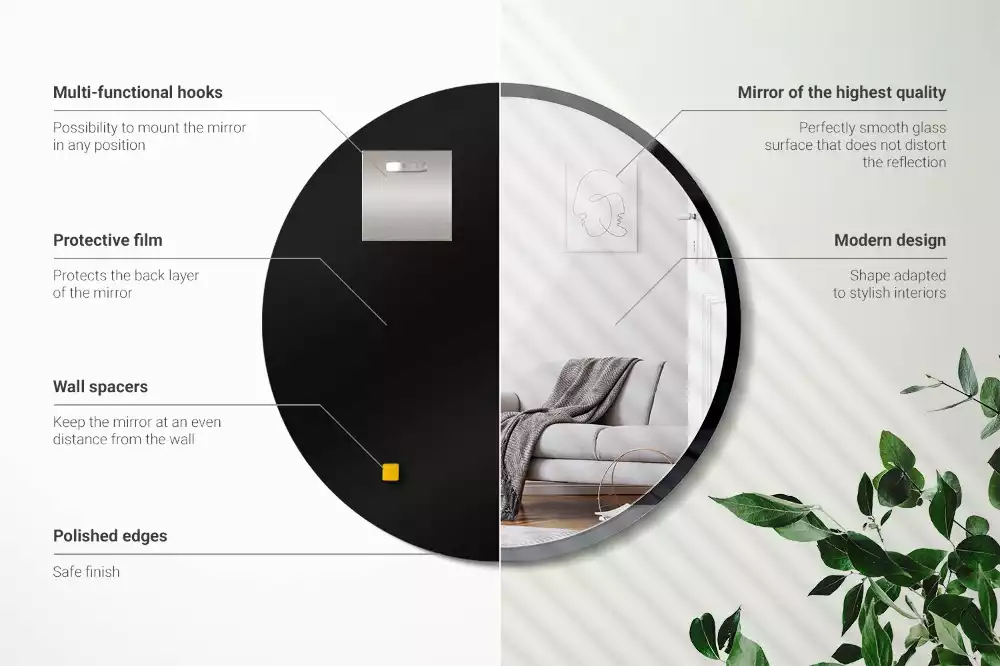 Kulaté zrcadlo závěsné v černém rámu