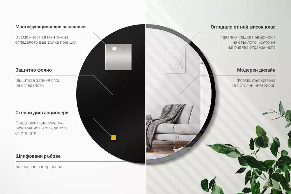 Kulaté zrcadlo závěsné v černém rámu