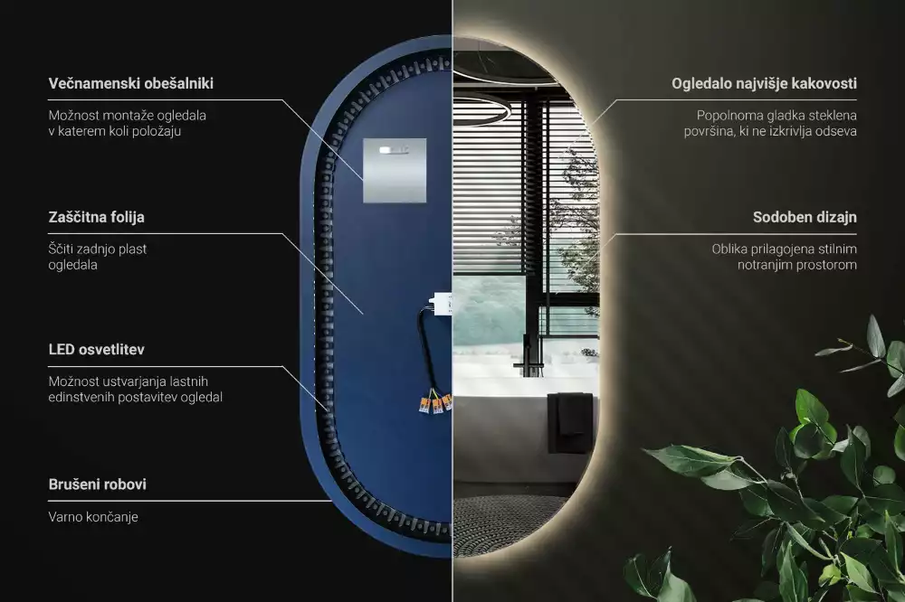 Zrcadlo oválné s led podsvícením dekorativní závěsné