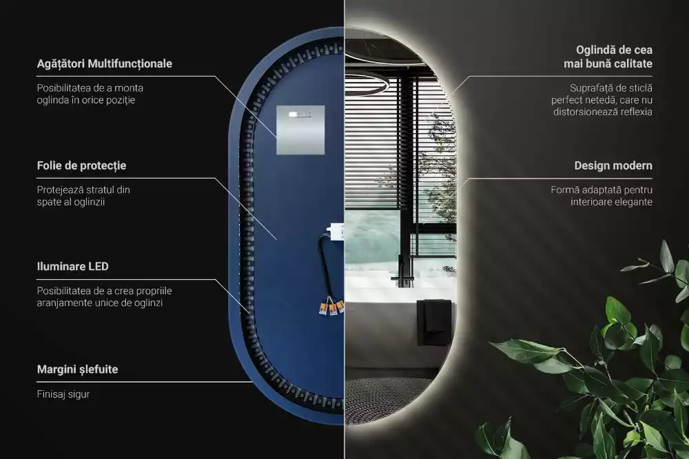 Zrcadlo oválné s led podsvícením dekorativní závěsné