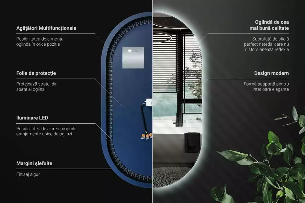 Zrcadlo oválné s led podsvícením dekorativní závěsné