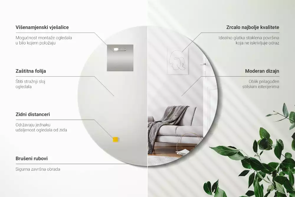 Kulaté zrcadlo nástěnné bez rámu