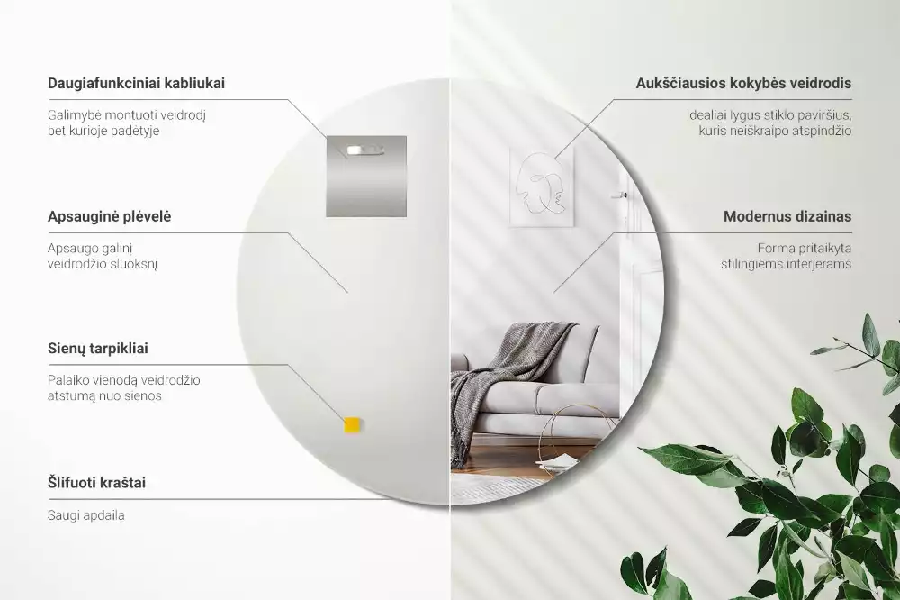 Kulaté zrcadlo nástěnné bez rámu