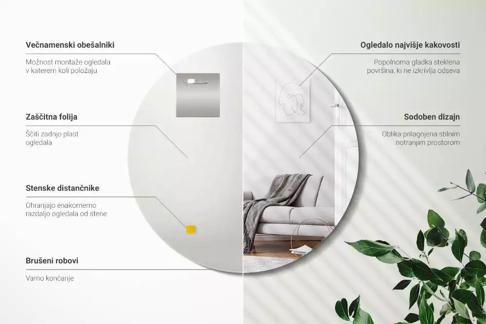 Kulaté zrcadlo nástěnné bez rámu