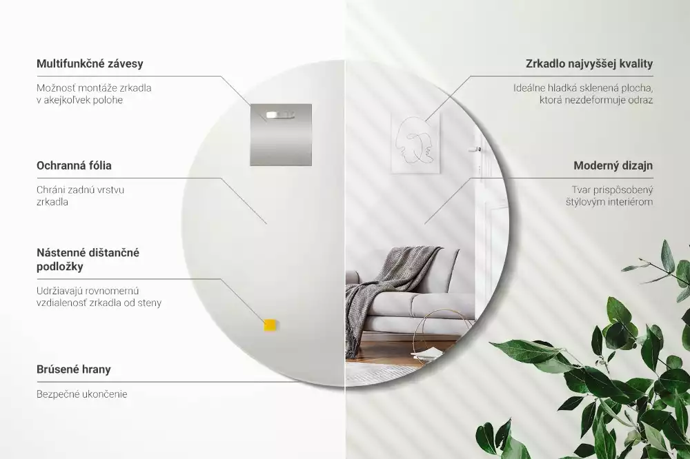 Kulaté zrcadlo nástěnné bez rámu