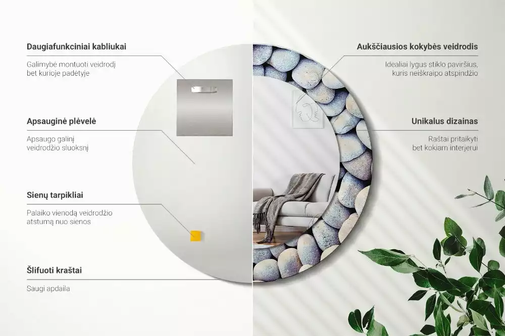 Kulaté dekorativní zrcadlo Kruh mořských kamenů