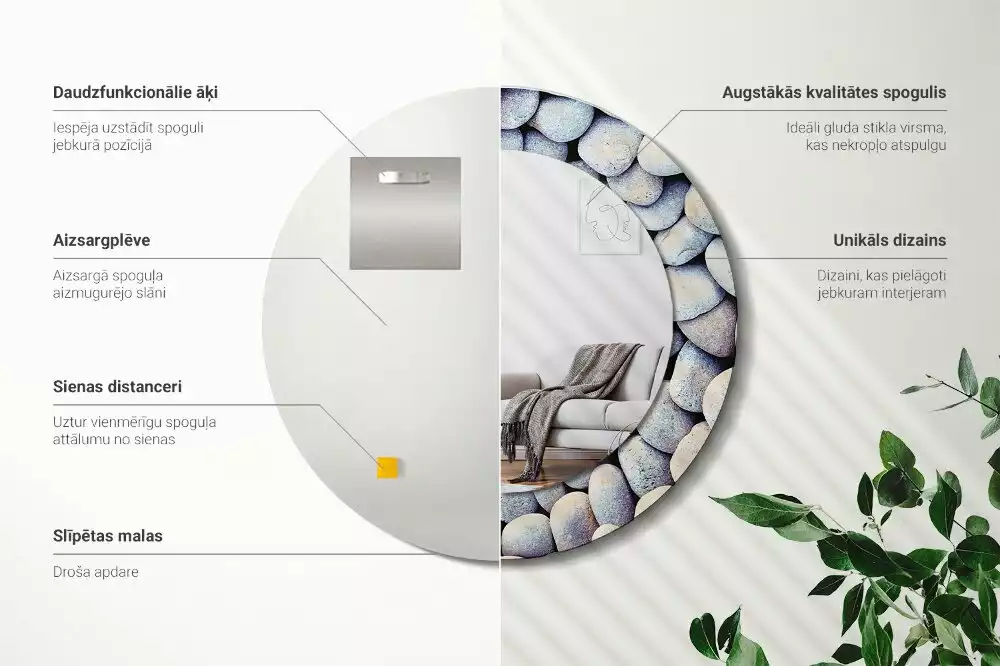 Kulaté dekorativní zrcadlo Kruh mořských kamenů