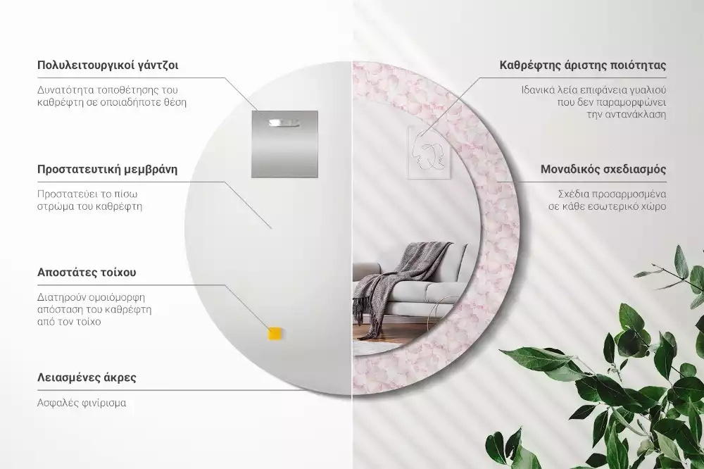 Kulaté dekorační zrcadlo Okvětní lístky