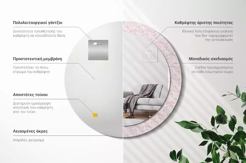 Kulaté dekorační zrcadlo Okvětní lístky