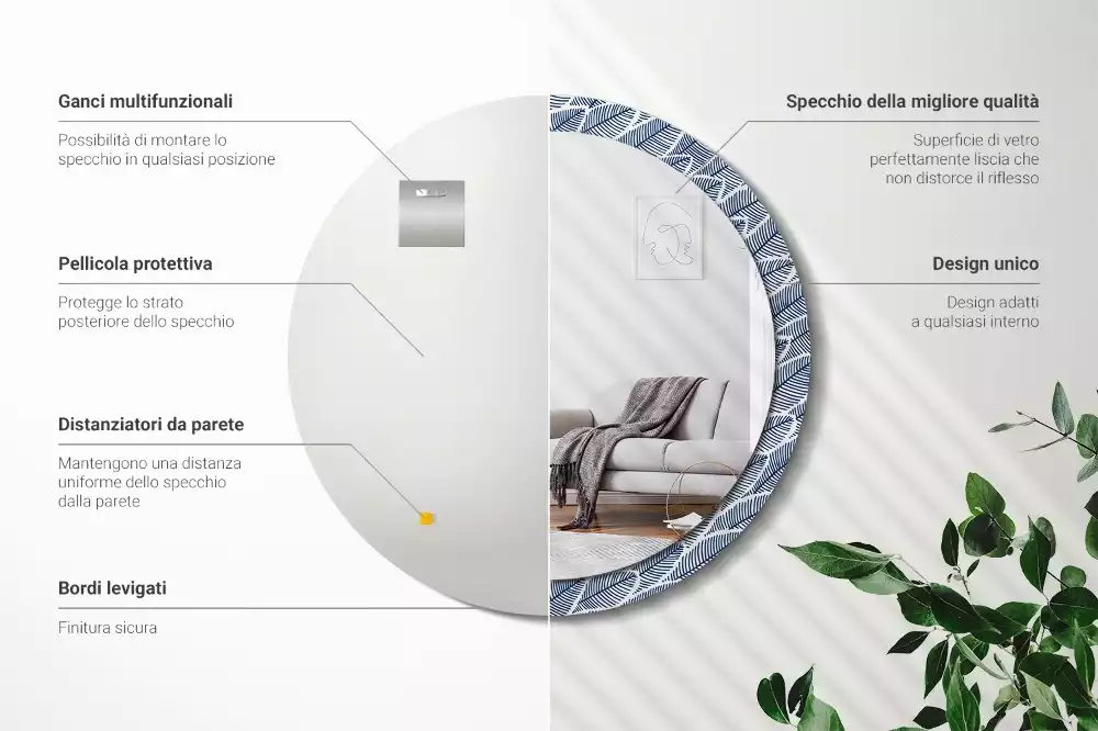 Kulaté dekorační zrcadlo Listy