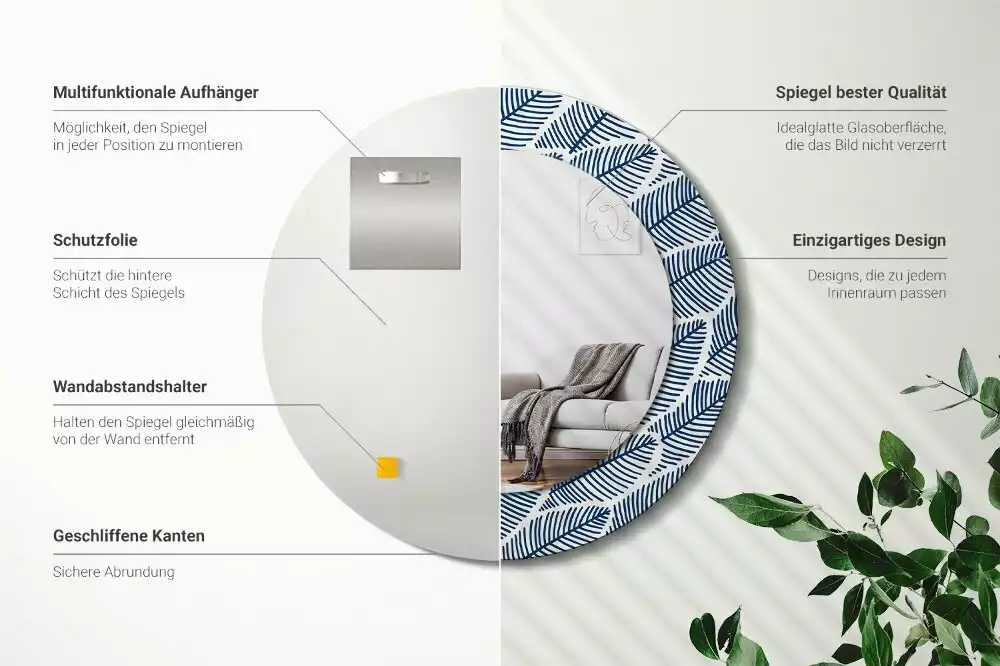 Kulaté dekorační zrcadlo Listy