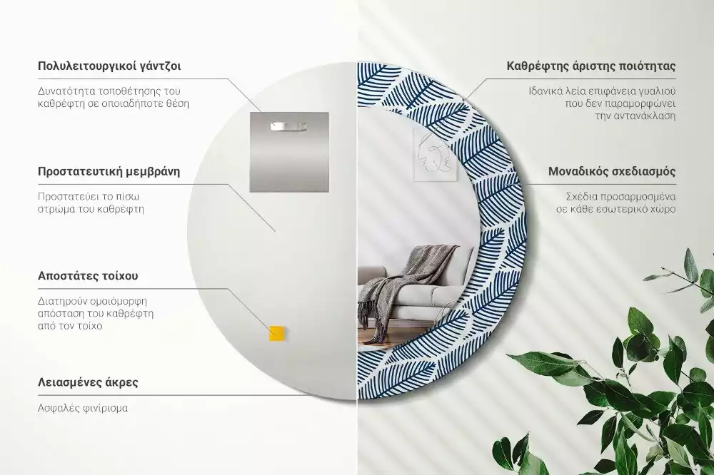 Kulaté dekorační zrcadlo Listy