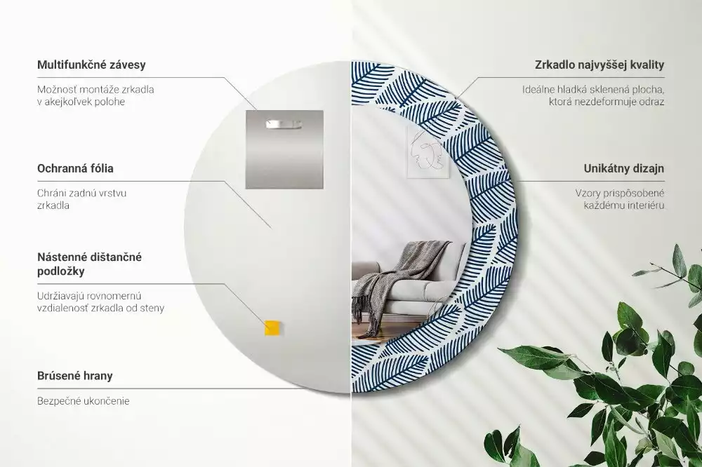 Kulaté dekorační zrcadlo Listy