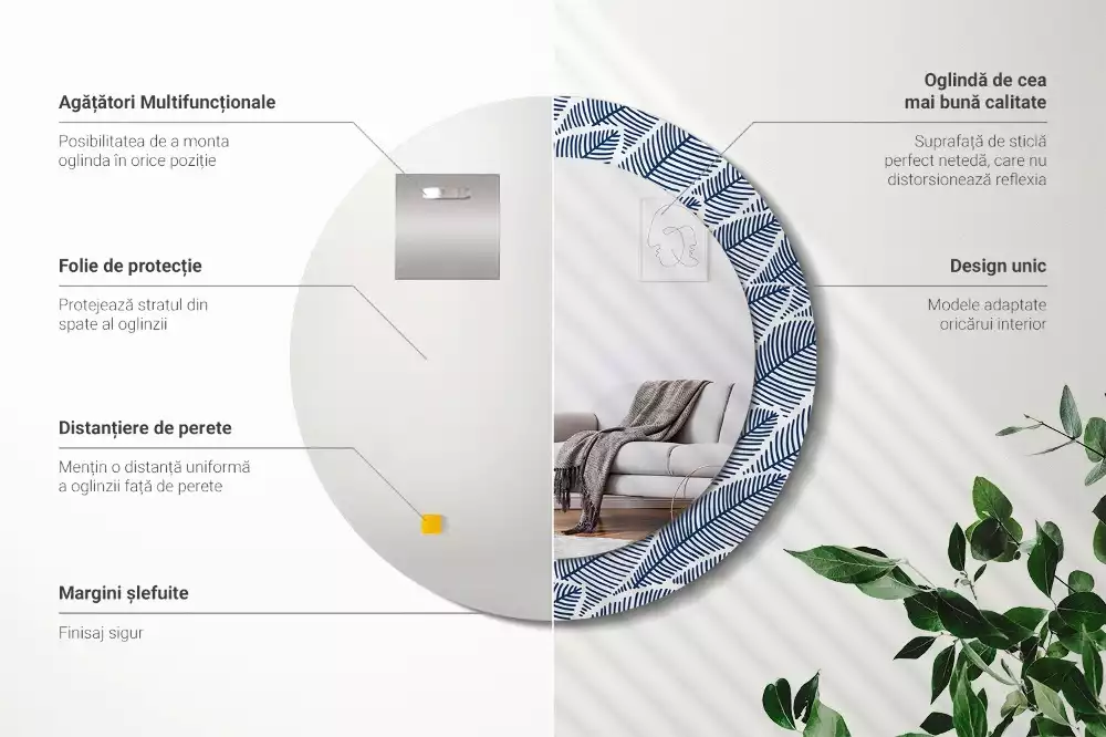 Kulaté dekorační zrcadlo Listy