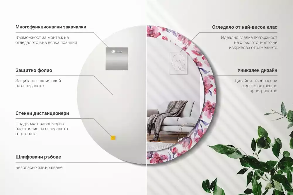 Kulaté dekorační zrcadlo Akvarel květiny