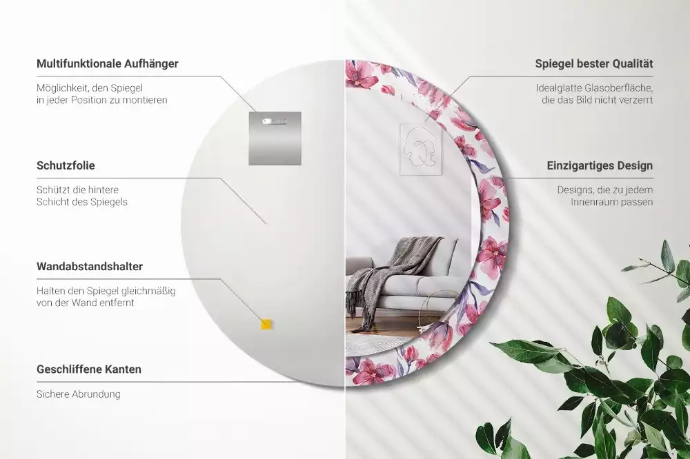 Kulaté dekorační zrcadlo Akvarel květiny