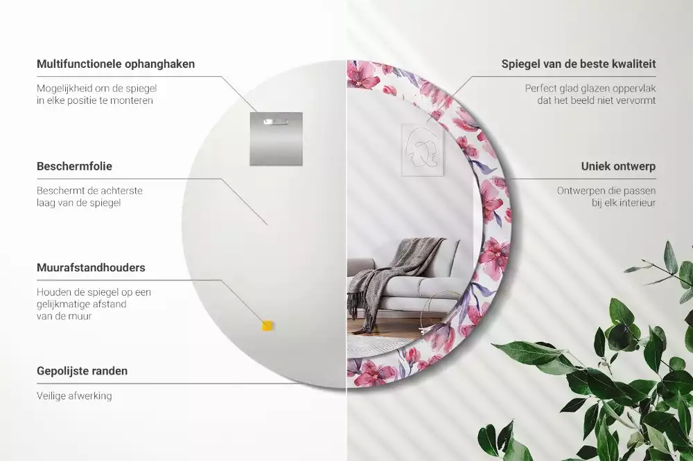 Kulaté dekorační zrcadlo Akvarel květiny