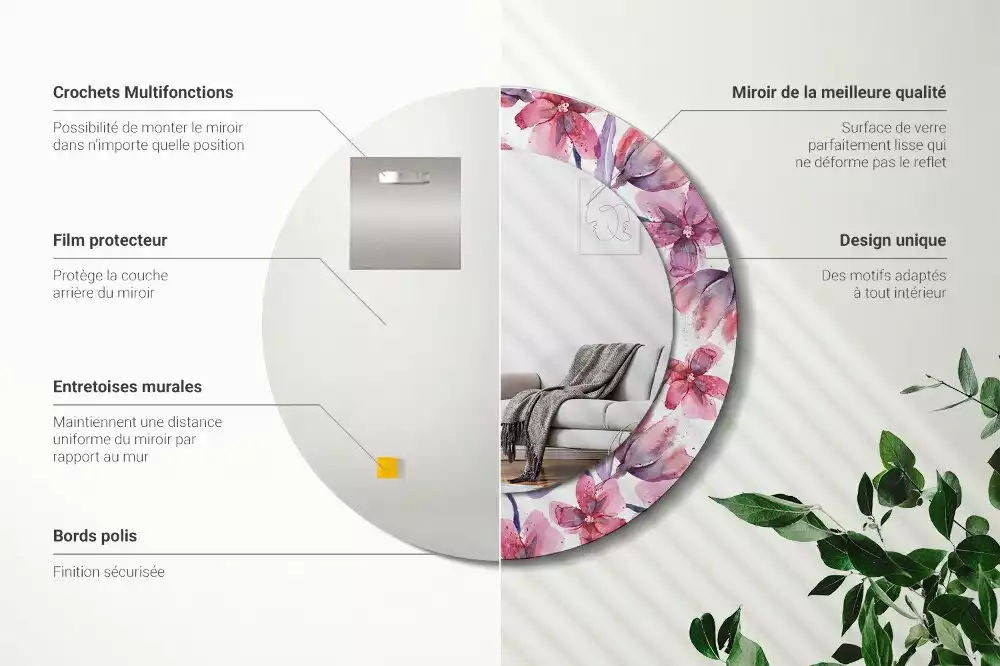 Kulaté dekorační zrcadlo Akvarel květiny