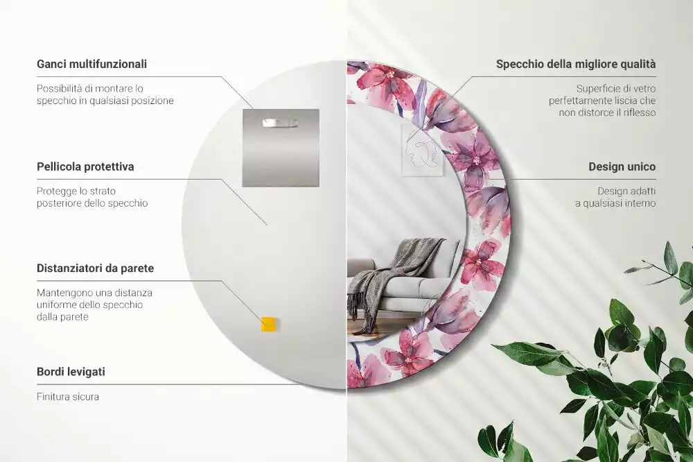 Kulaté dekorační zrcadlo Akvarel květiny