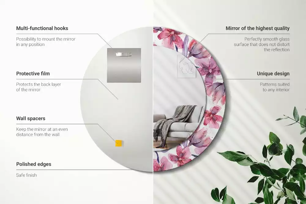 Kulaté dekorační zrcadlo Akvarel květiny