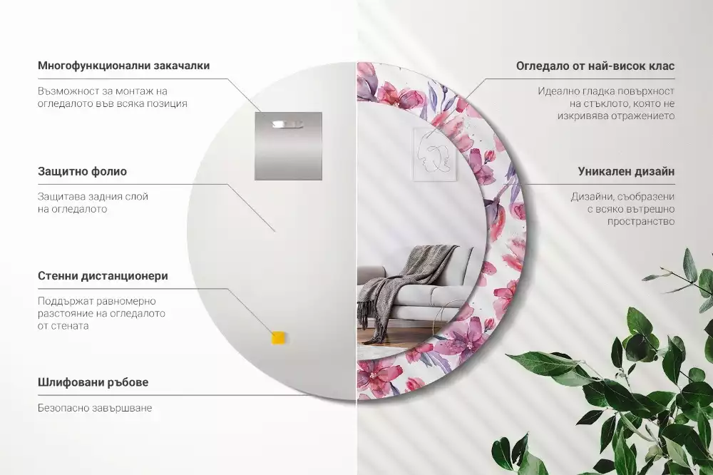 Kulaté dekorační zrcadlo Akvarel květiny