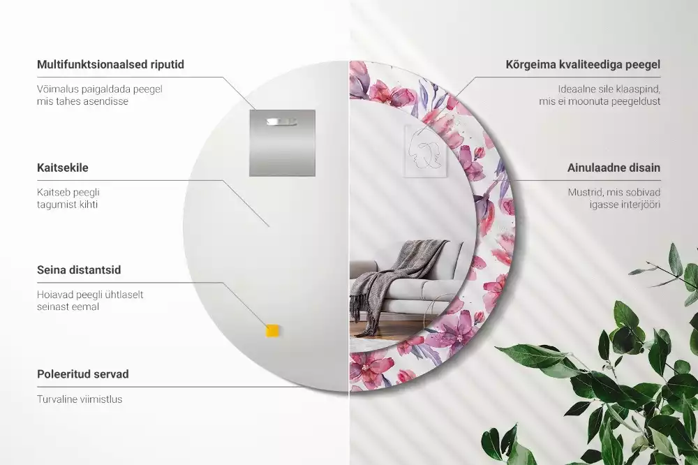 Kulaté dekorační zrcadlo Akvarel květiny