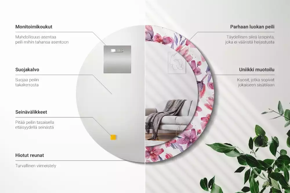 Kulaté dekorační zrcadlo Akvarel květiny