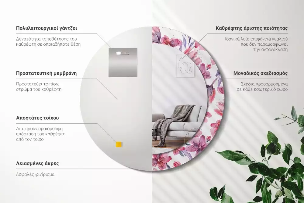 Kulaté dekorační zrcadlo Akvarel květiny