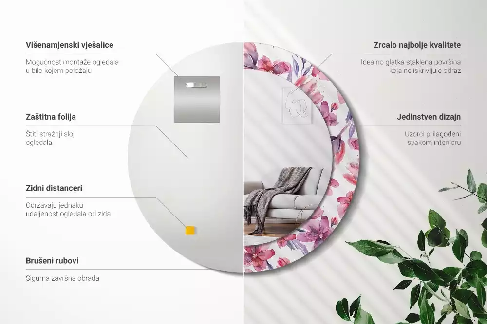 Kulaté dekorační zrcadlo Akvarel květiny